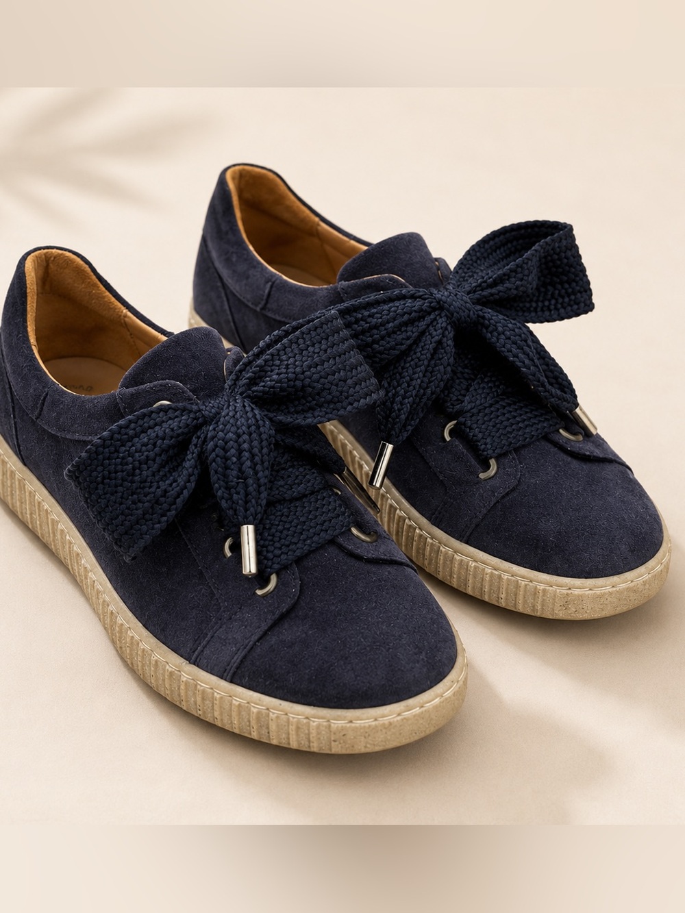 Gabor Navy Suede Sneakers Shoes Oversized Bow Laces Size 5/38/7.5